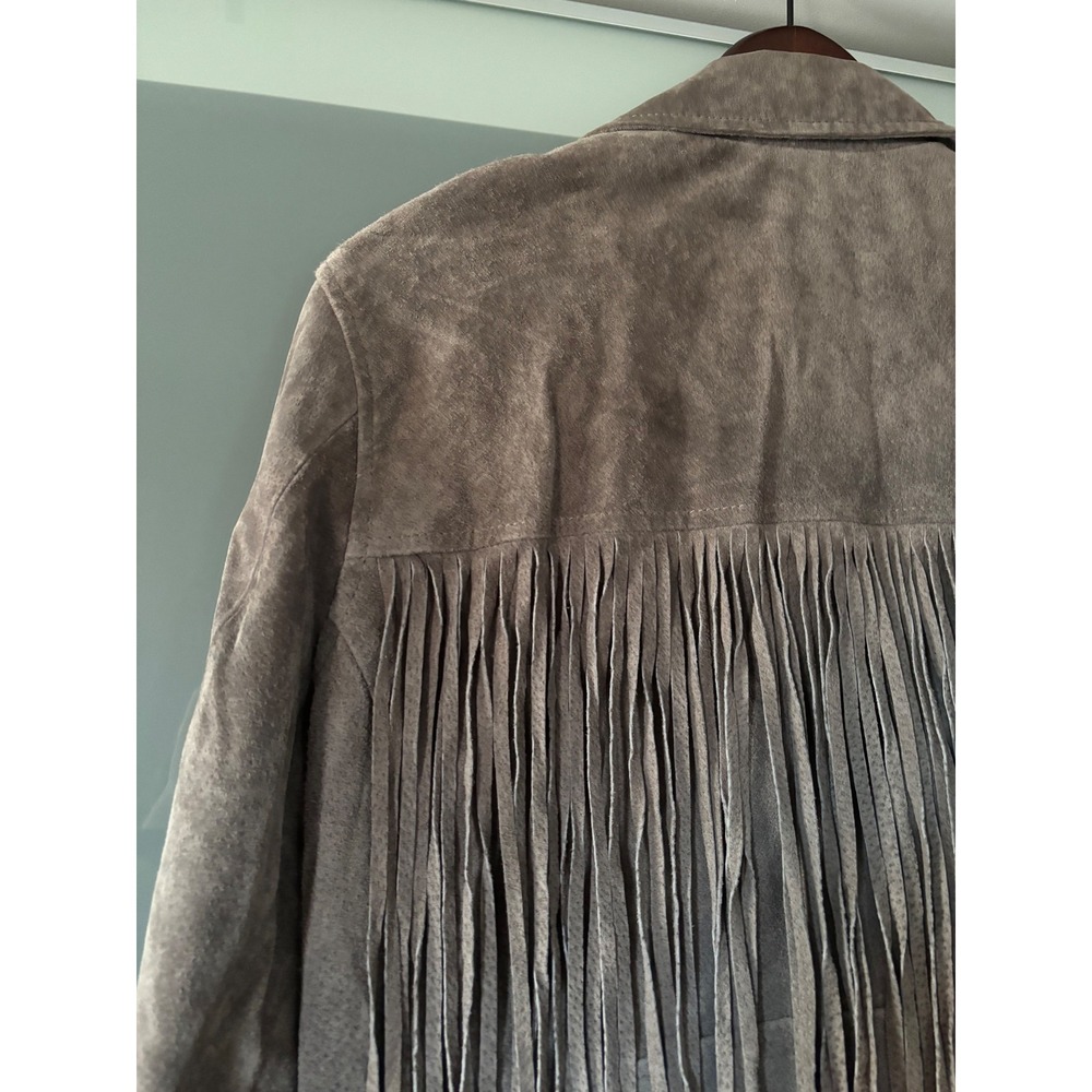 BLANKNYC High Altitude Gray Suede Fringe Moto Cowboy Cowgirl Crop Jacket Large - Picture 8 of 14